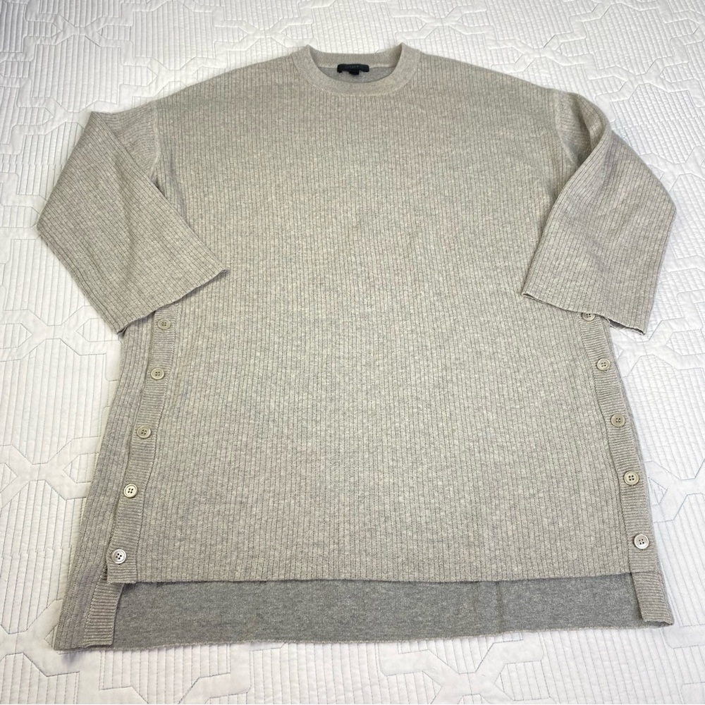 J Crew Sweater Womens Sz M Gray Wool Blend Oversized Tunic Buttons G1288 Preppy